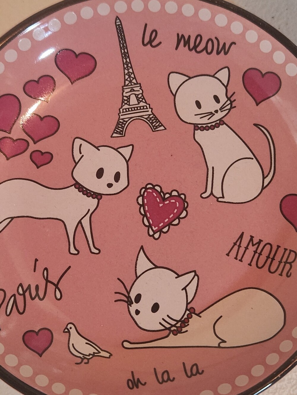 Whisker City Cat Ceramic Saucer Bowl Paris Pink White Amour - Picture 2 of 4